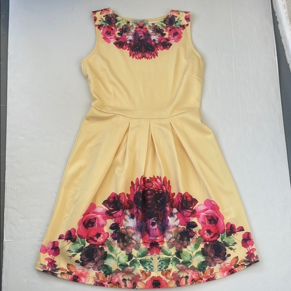 Yellow Midi Floral Sundress Dress Small